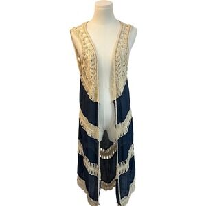 Vintage Braided Imports Cotton Macrame Boho Duster Vest Festival Medium